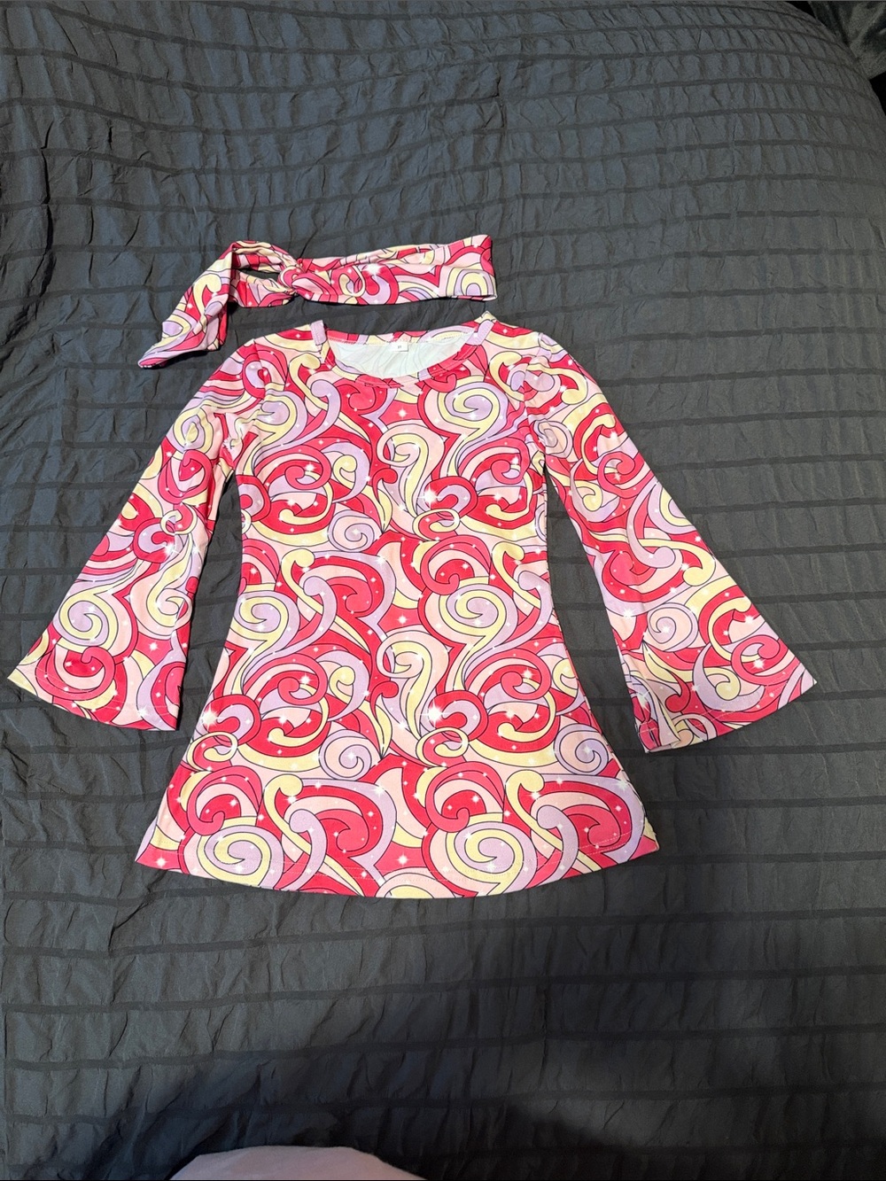 Retro Swirl Pink Tunic Dress with Matching Headband